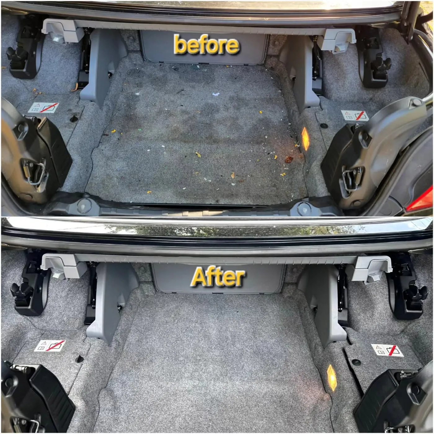 Trunk carpet before and after shampoo